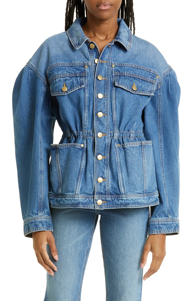 Ulla Johnson Odette Blouson Sleeve Denim Jacket, Main, color, Danube Medium Indigo Wash