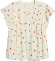 Treasure & Bond Floral Cotton Pintuck Flutter Sleeve Top