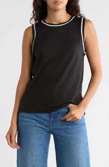 Bobeau Contrast Piped Trim Tank Top