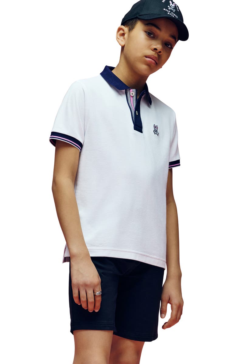 Psycho Bunny Kids' Archive Tipped Cotton Piqué Polo, Alternate, color, White