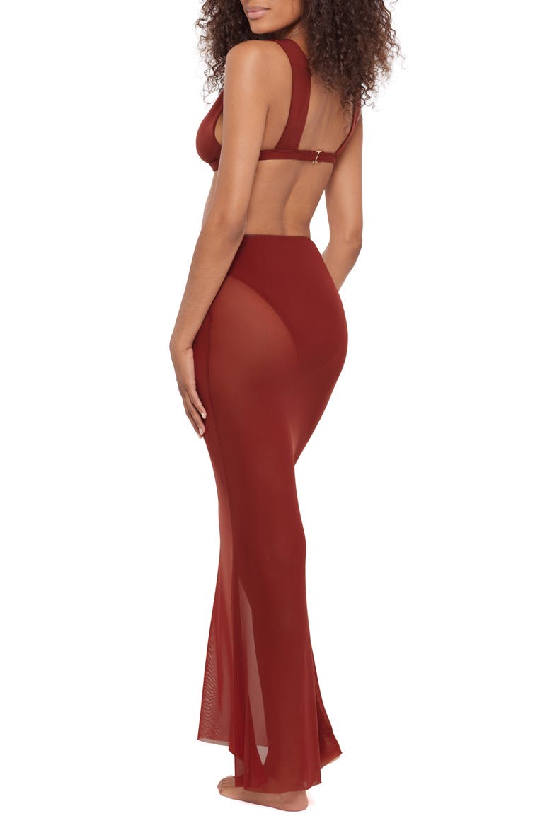 Ruched Sheer Mesh Cover-Up Maxi Skirt, Alternate, color, SANGRIA