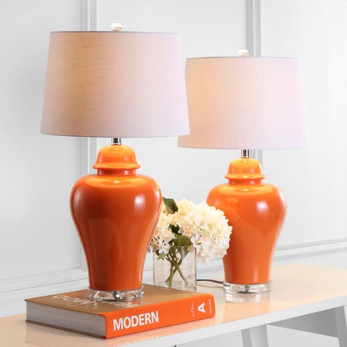 Jonathan Y Winnie Ceramic Urn Led Table Lamp - Set Of 2 In Orange