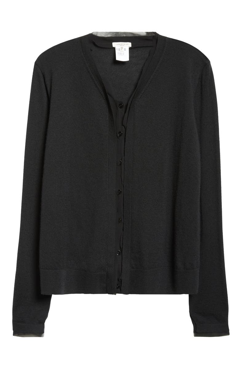 Lafayette 148 New York Chiffon Trim Cashmere Cardigan, Alternate, color, Black