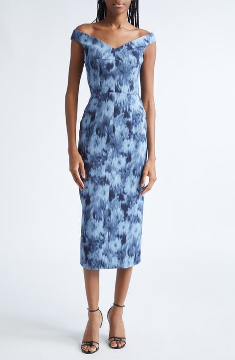 Floral Chiné Stretch Cady Sheath Dress