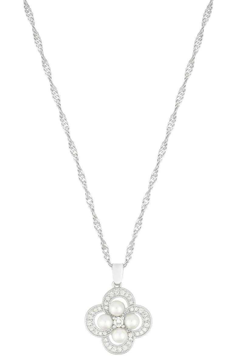 Adornia Faux Pearl Clover Pendant Necklace, Main, color, White