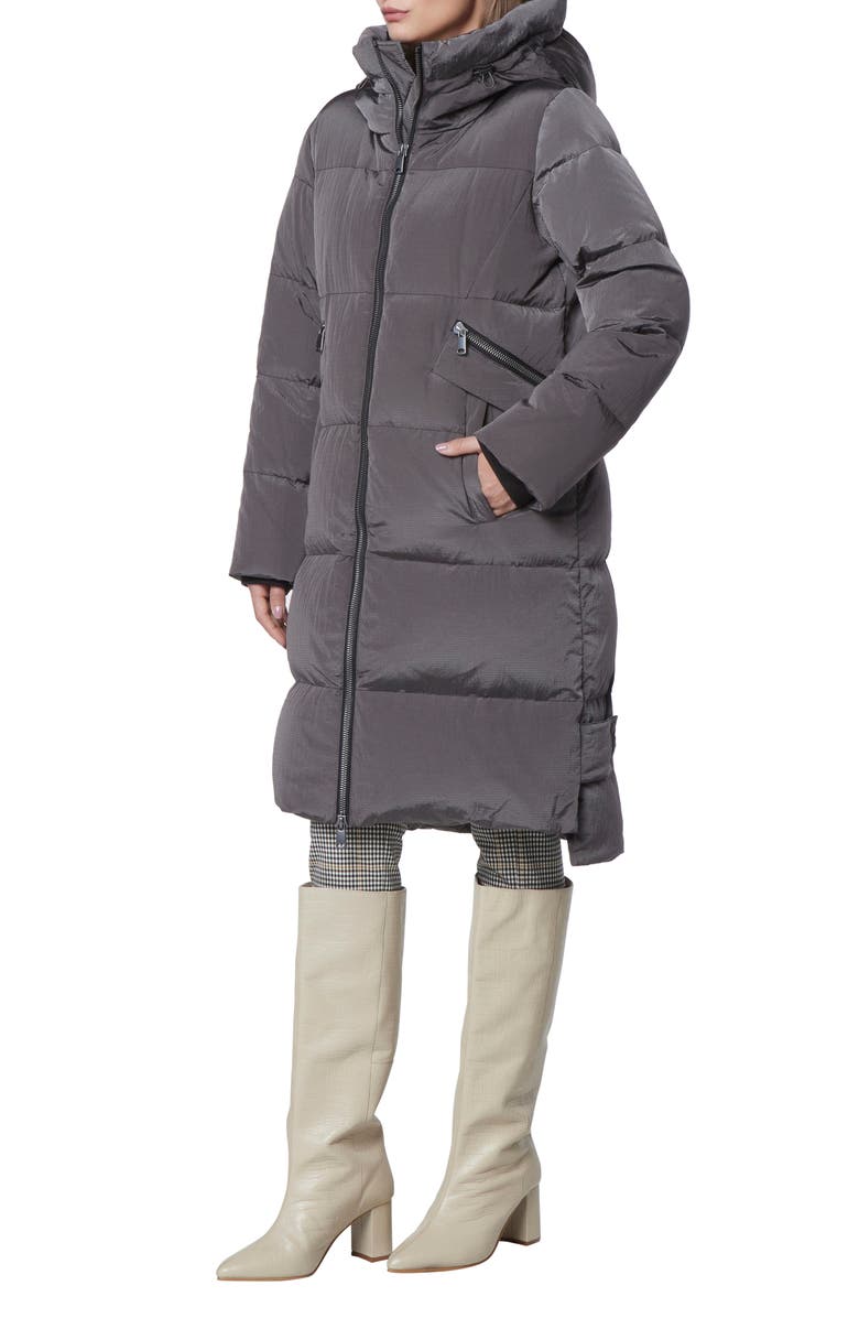 Andrew Marc Palma Shimmer Water Resistant Hooded Down Puffer Jacket, Alternate, color, Pavement