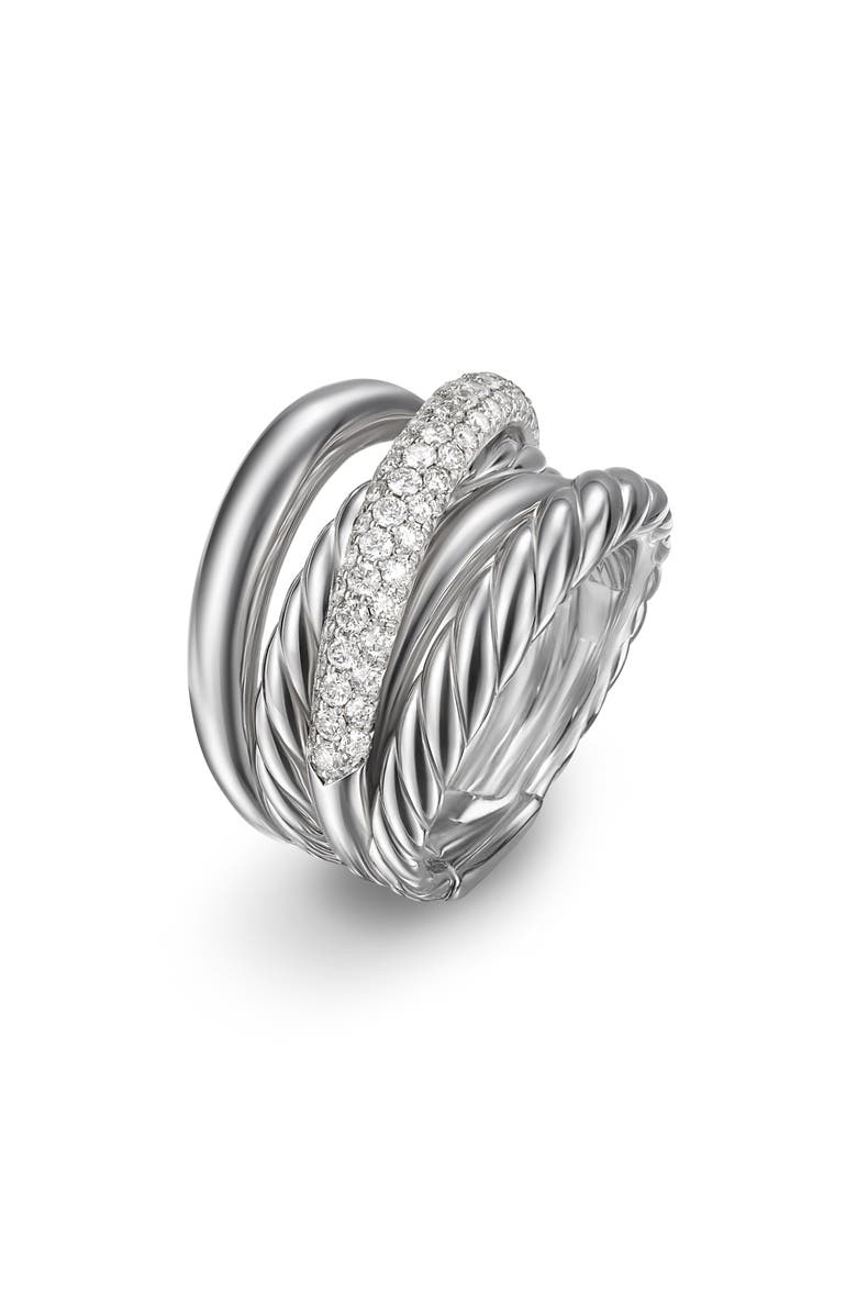 David Yurman Bold Crossover Five-Row Diamond Stacked Ring, Alternate, color, Sterling Silver