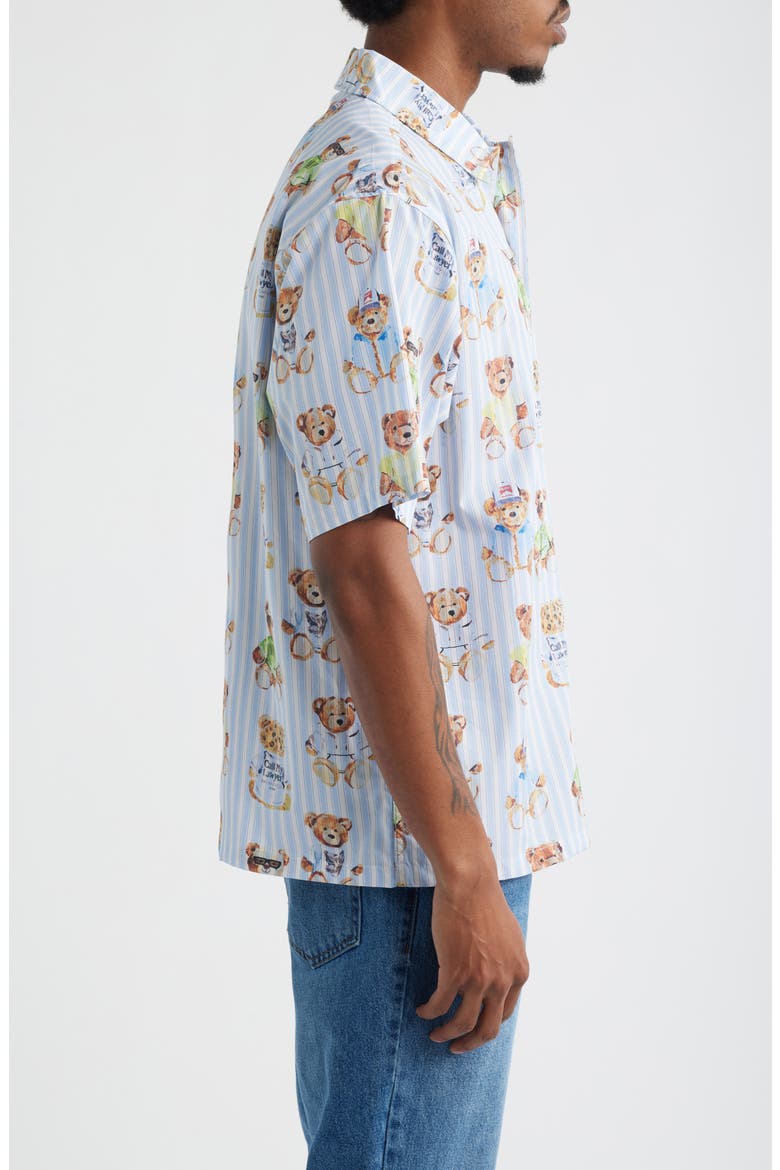 Stripe Teddy Graphic Button-Up Shirt, Alternate, color, BLUE MULTI