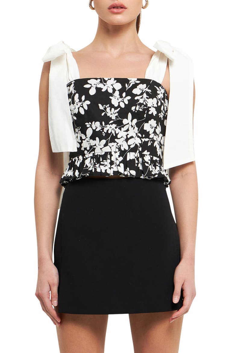 Bow Strap Peplum Tank, Main, color, BLACK/ WHITE