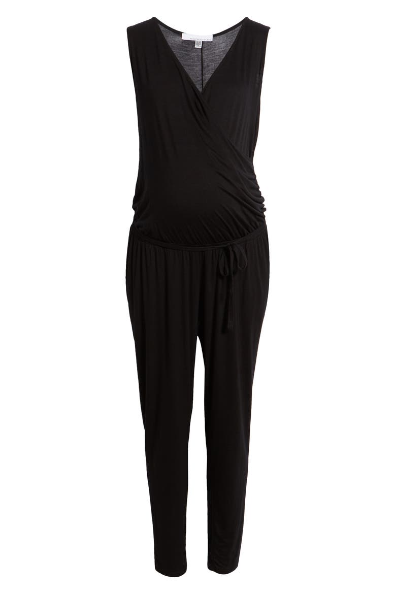 Belted Jersey Maternity Jumpsuit, Alternate, color, BLACK
