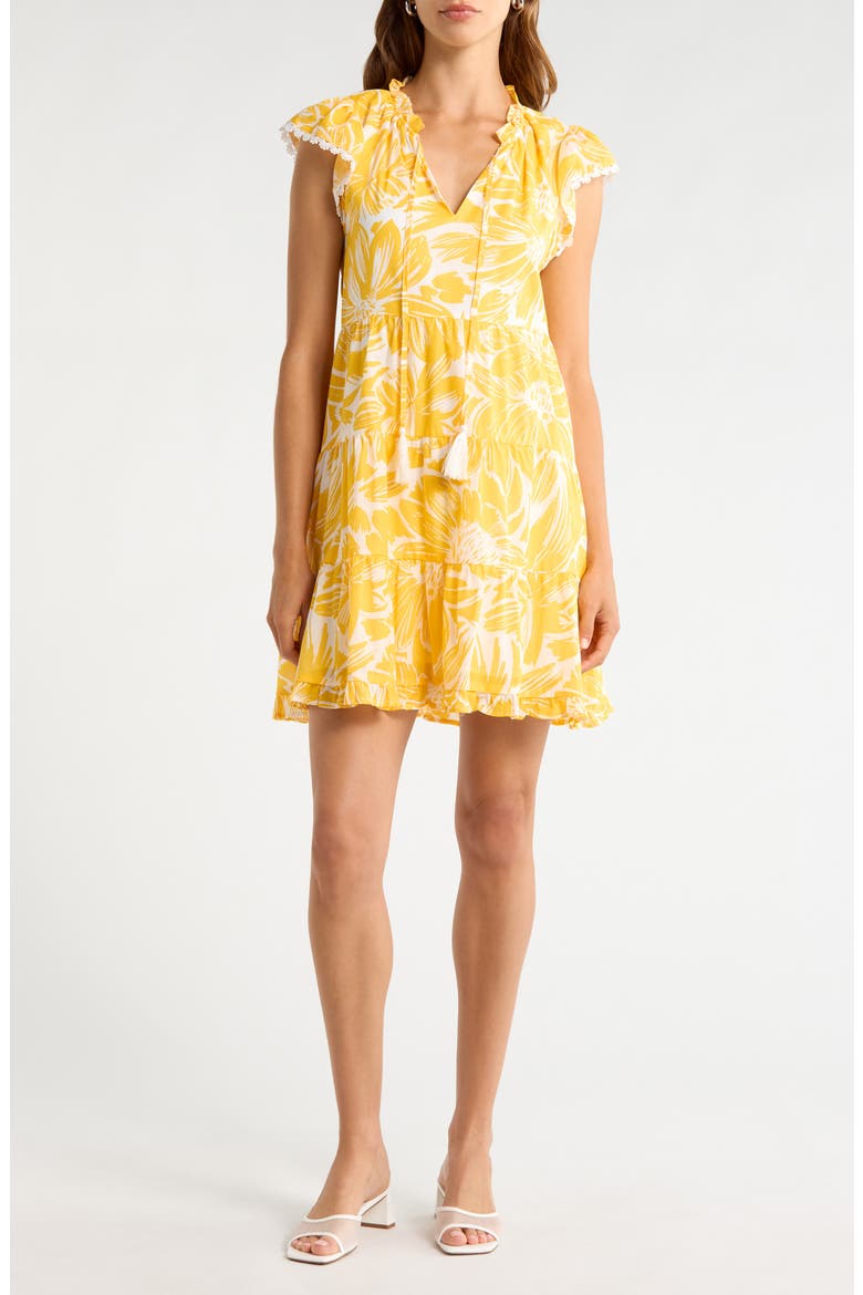 Joni Flutter Sleeve Ruffle Hem Dress, Main, color, CREAM-GOLD