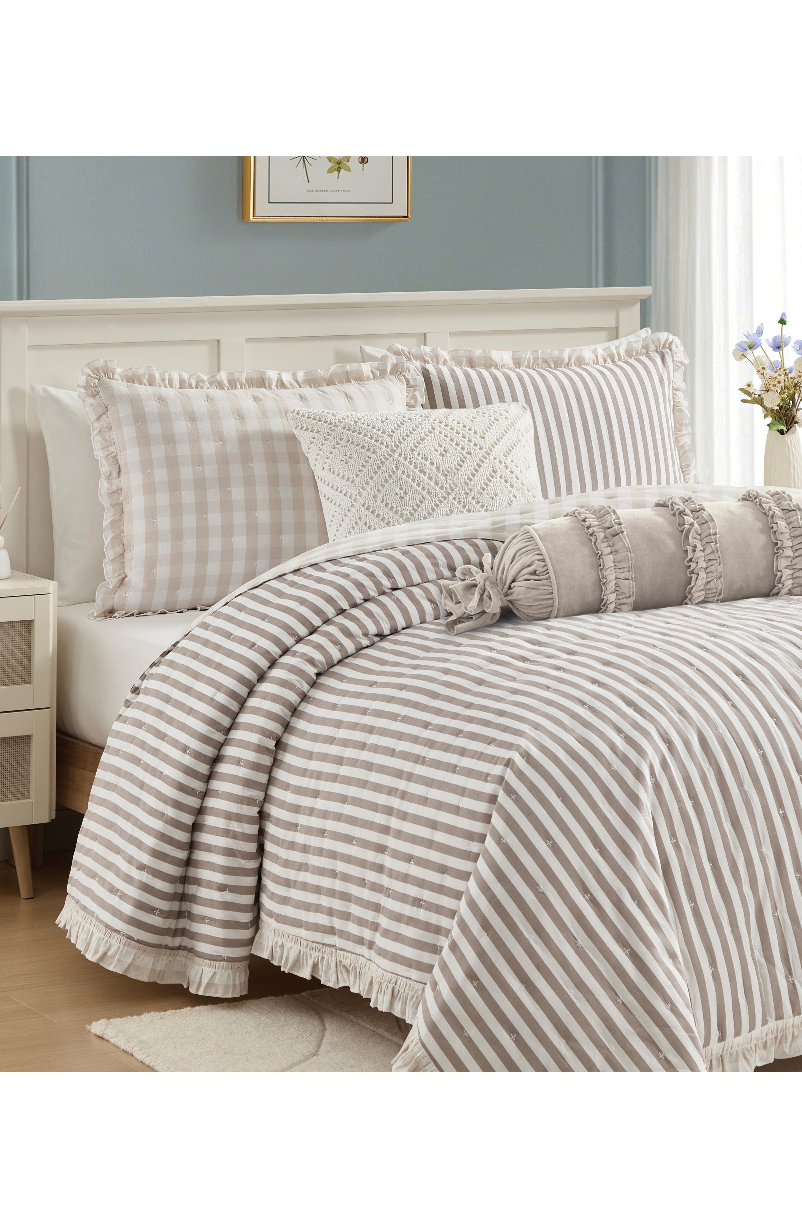 Peri Home Gingham & Stripe Reversible Quilt Set | Nordstrom
