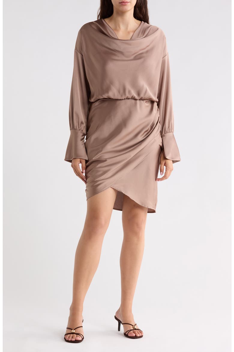 Cowl Neck Satin Midi Dress, Main, color, DUNE