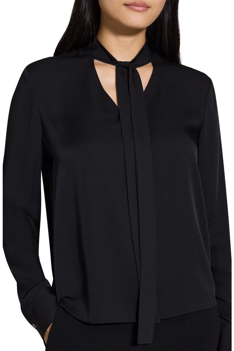 Tie Neck Silk Shirt, Alternate, color, BLACK