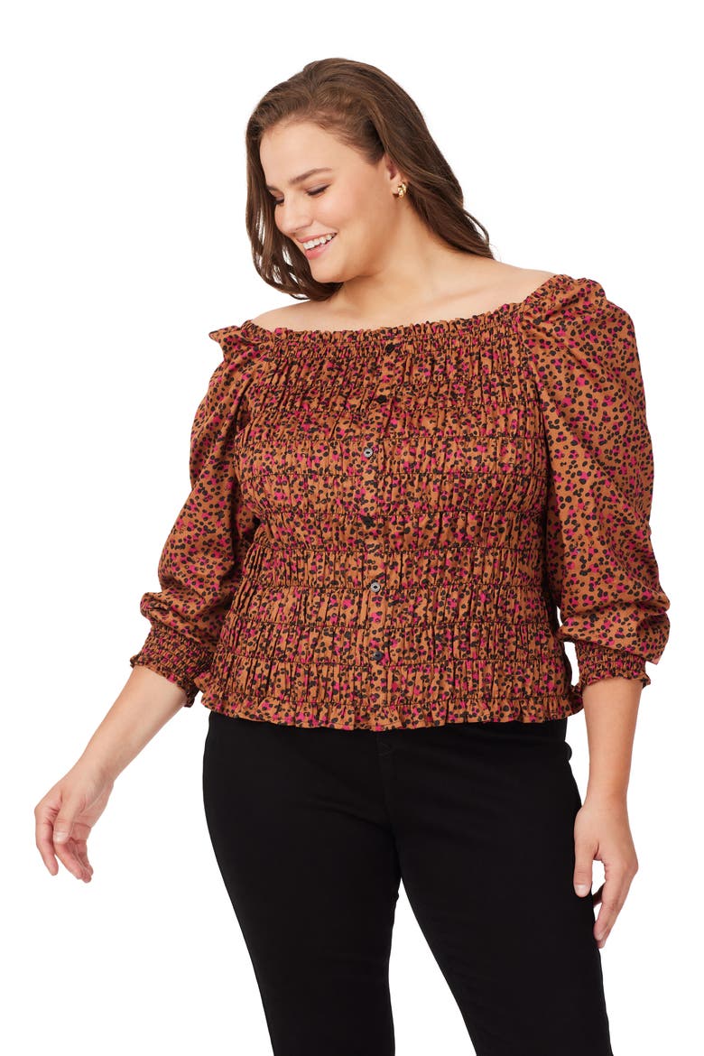 Olivia Cheetah Print Smocked Top, Alternate, color, BLACK MULTI
