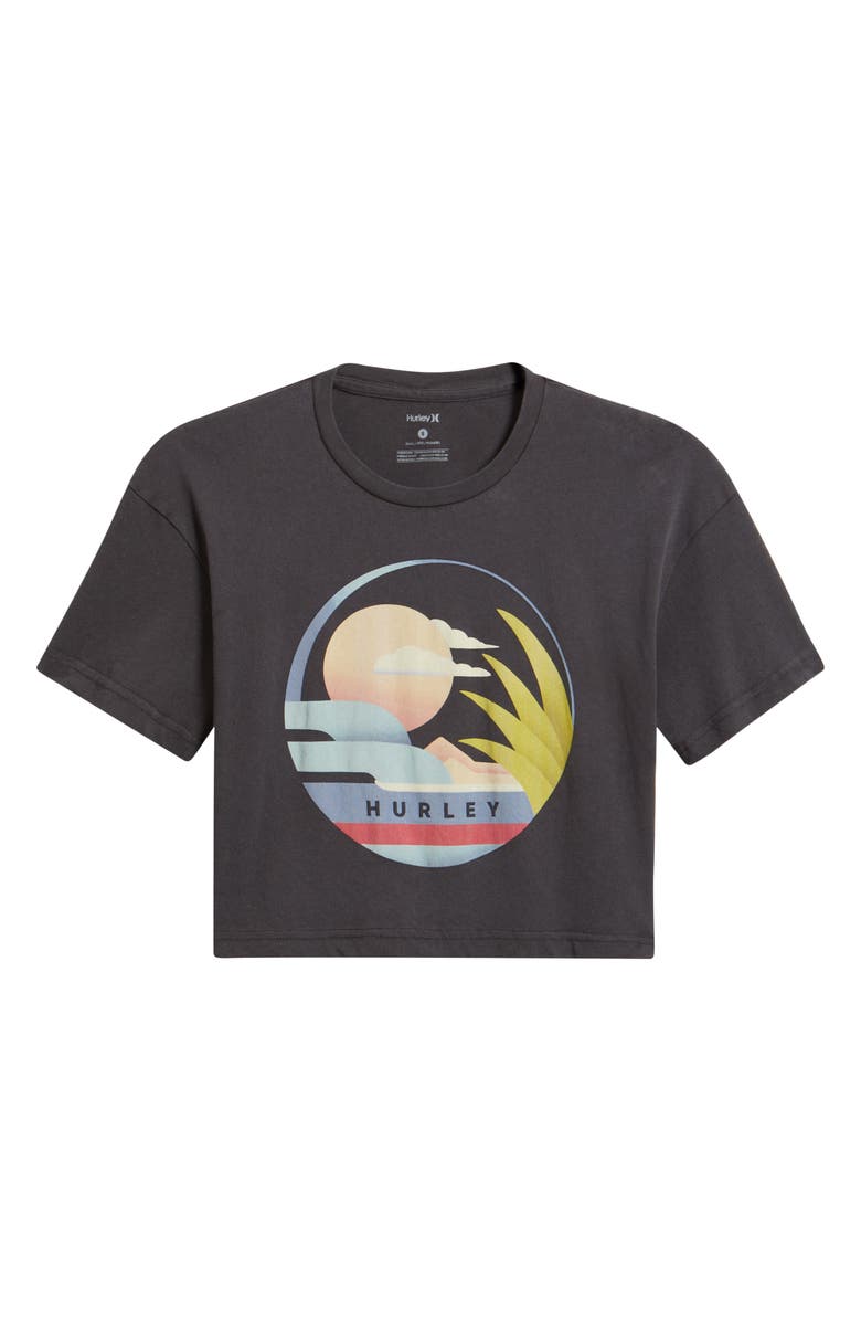 Hurley Society Island Boxy Crop Cotton T-Shirt, Alternate, color, Off Black