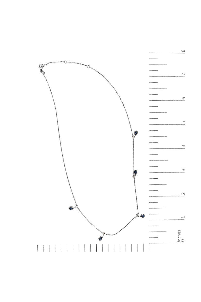 10K White Gold Dangling Blue Sapphire and Diamond Station Necklace, Alternate, color, White