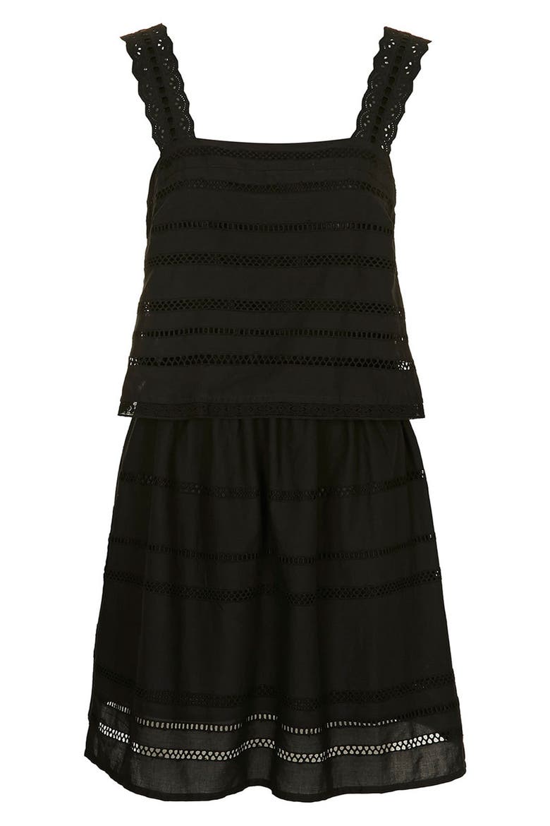 Lace Trim Overlay Sundress, Alternate, color, BLACK