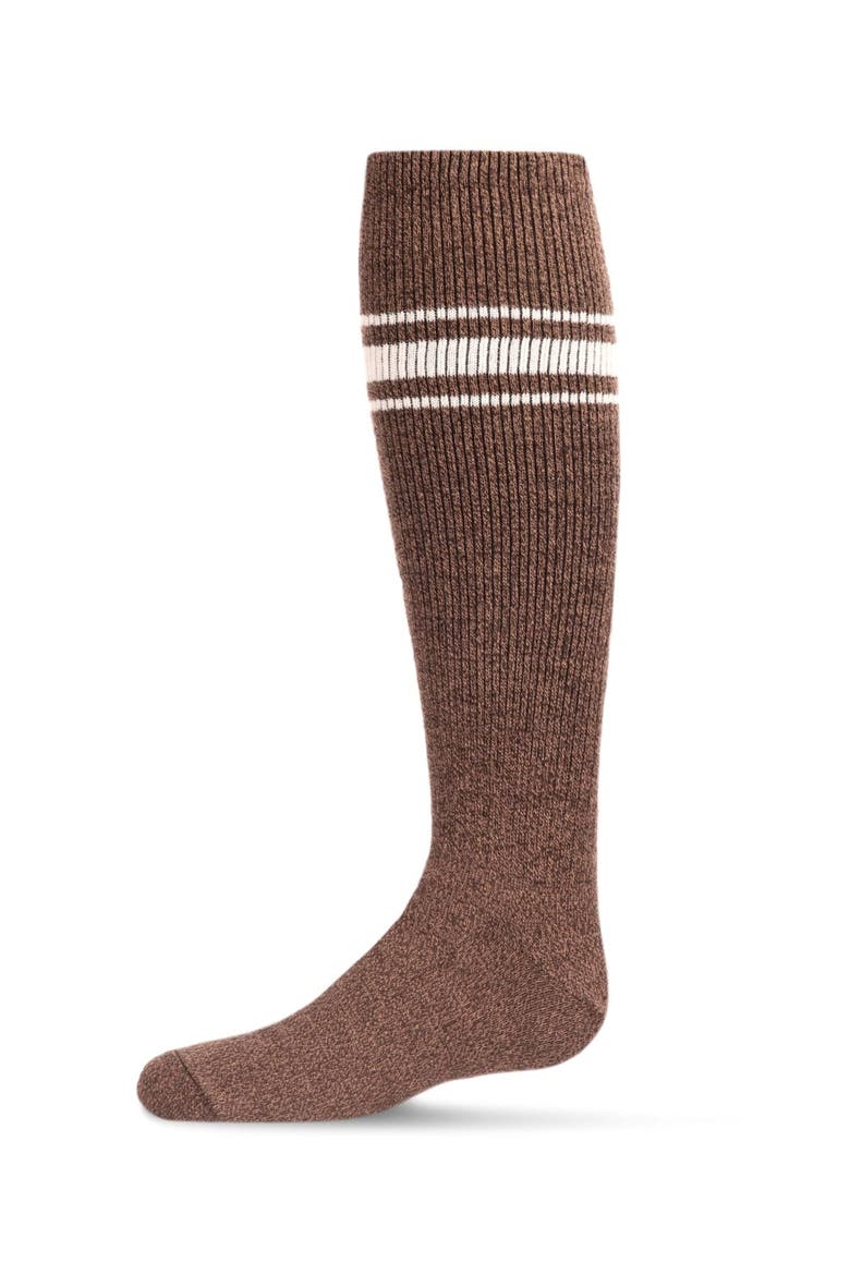 Marled Ribbed Stripe Knee High Socks, Main, color, Brown