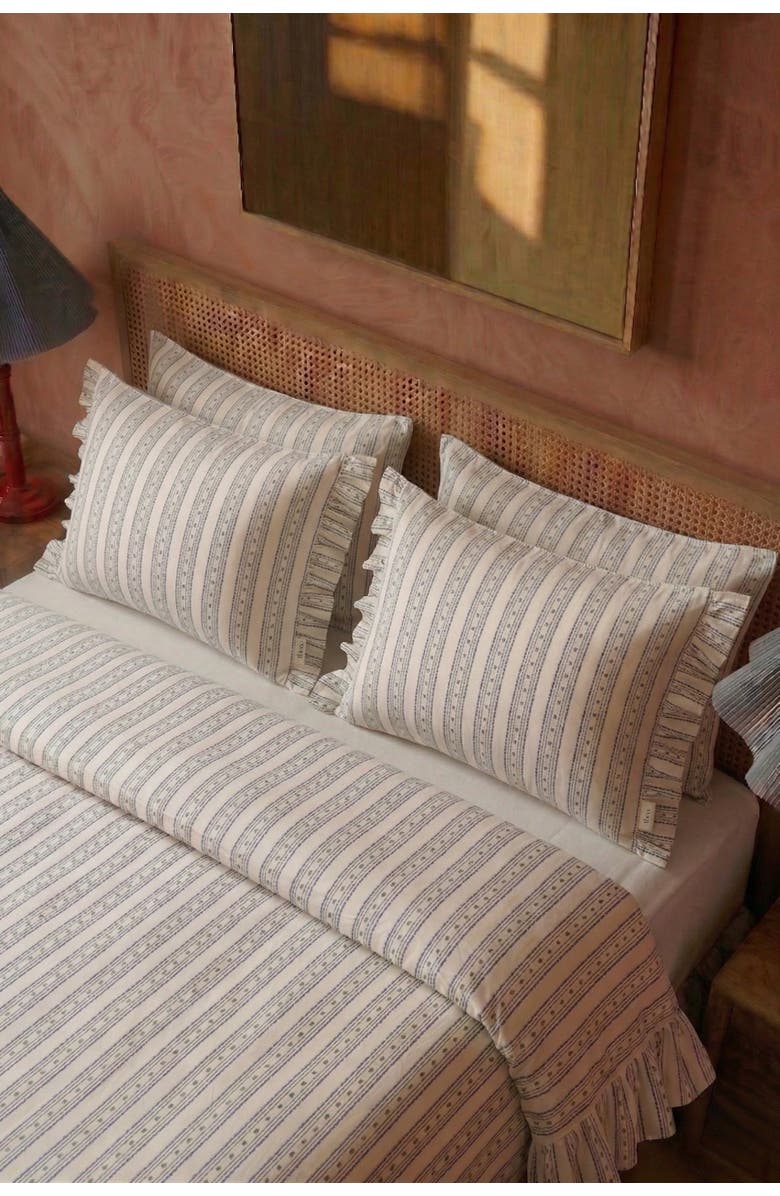 TBCo Cotton Striped Ruffle Bedding Set, Alternate, color, Navy Ditsy Floral