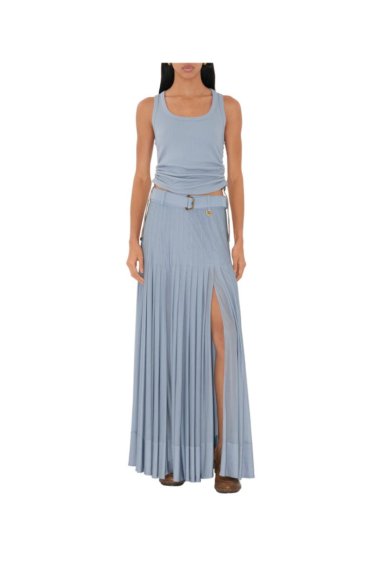 Burberry Pleated Crepe Jersey Maxi Skirt, Alternate, color, Gale