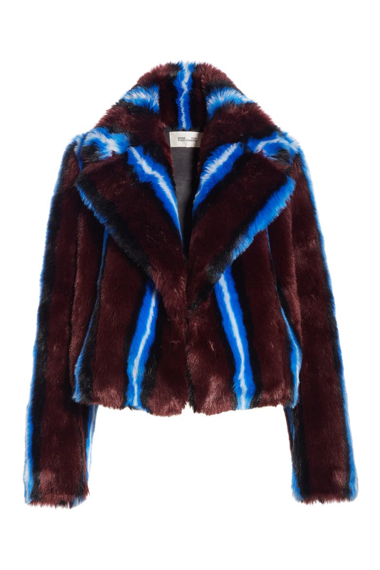 Stripe Faux Fur Jacket, Alternate, color, CABERNET