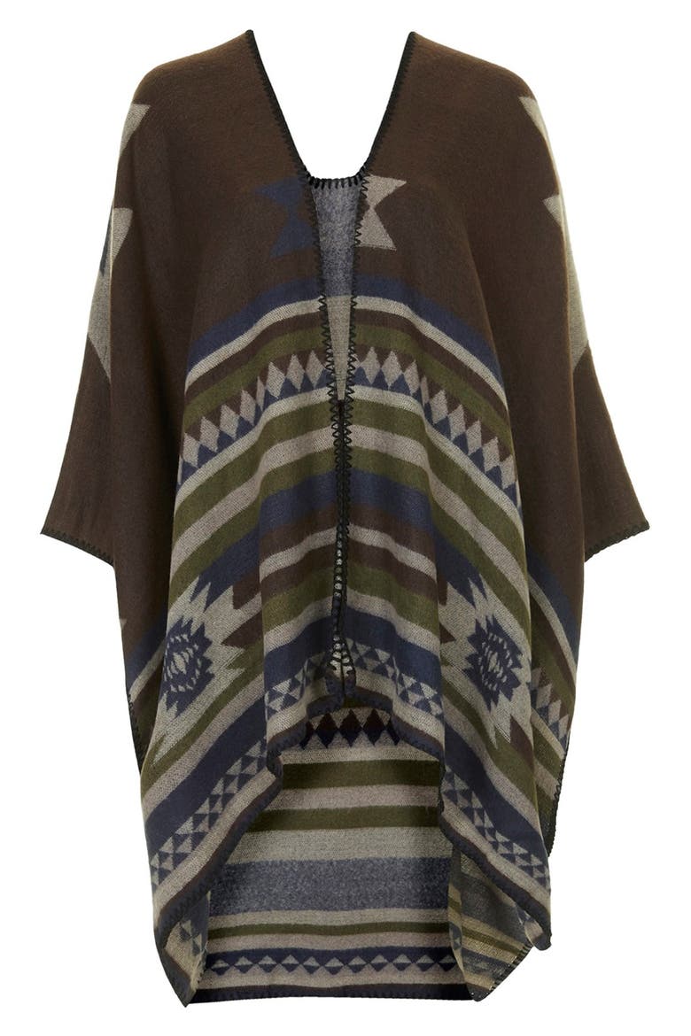 Geo Print Poncho, Alternate, color, BROWN