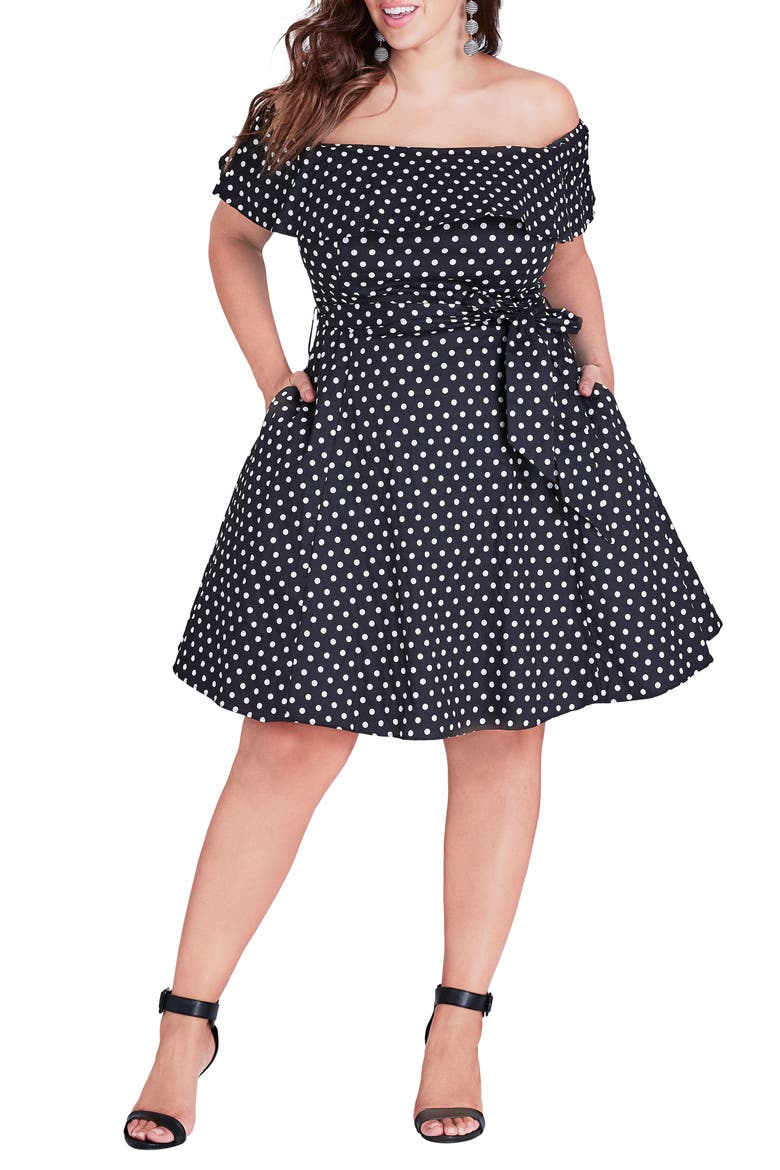 Sweet Off the Shoulder Fit & Flare Dress, Main, color, WHITE SPOT
