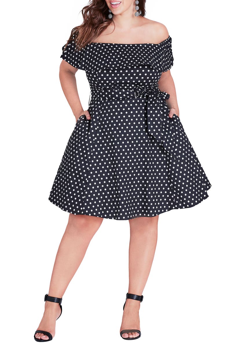 City Chic Sweet Off the Shoulder Fit & Flare Dress, Main, color, 