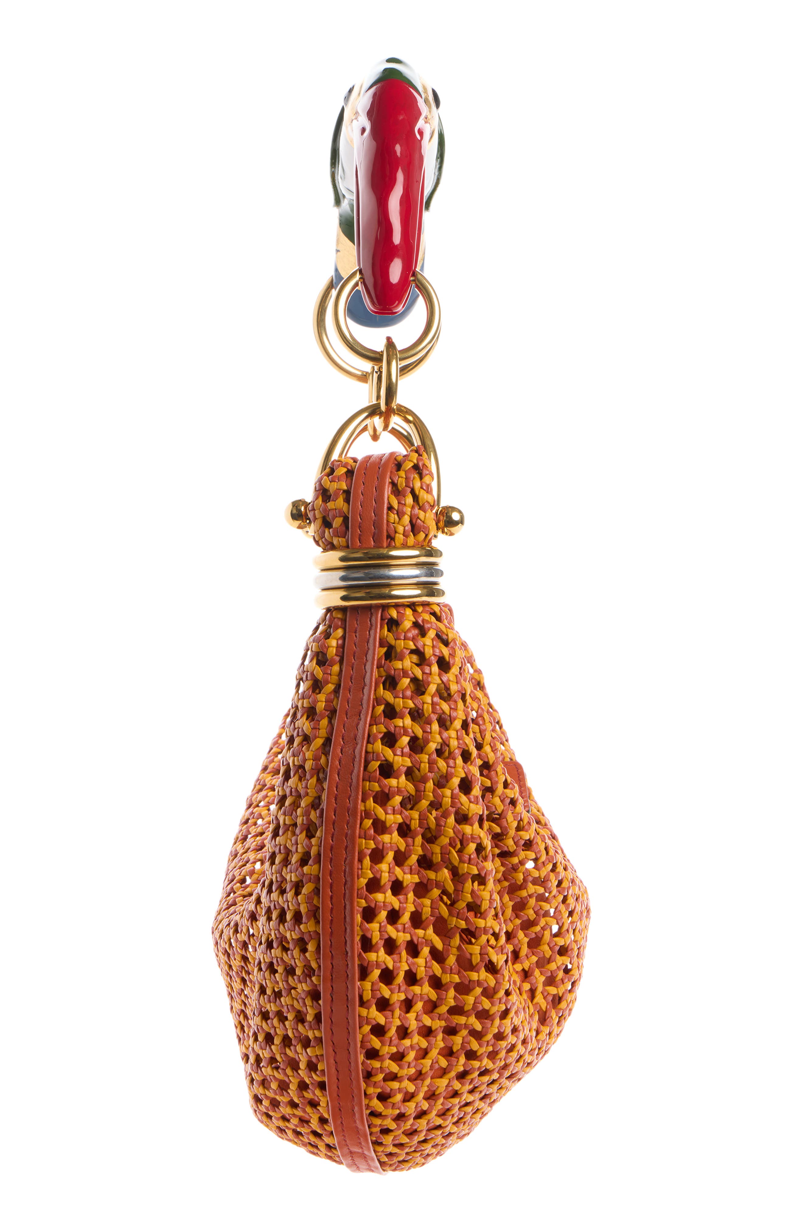 Chloé Bracelet Woven Leather Shoulder Bag, Alternate, color, Crimson Orange