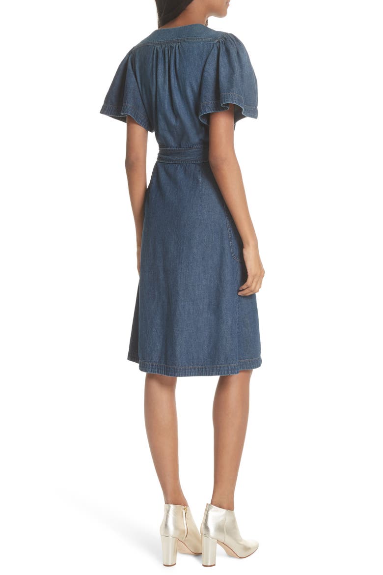 Denim Wrap Dress, Alternate, color, AVIGNON WASH