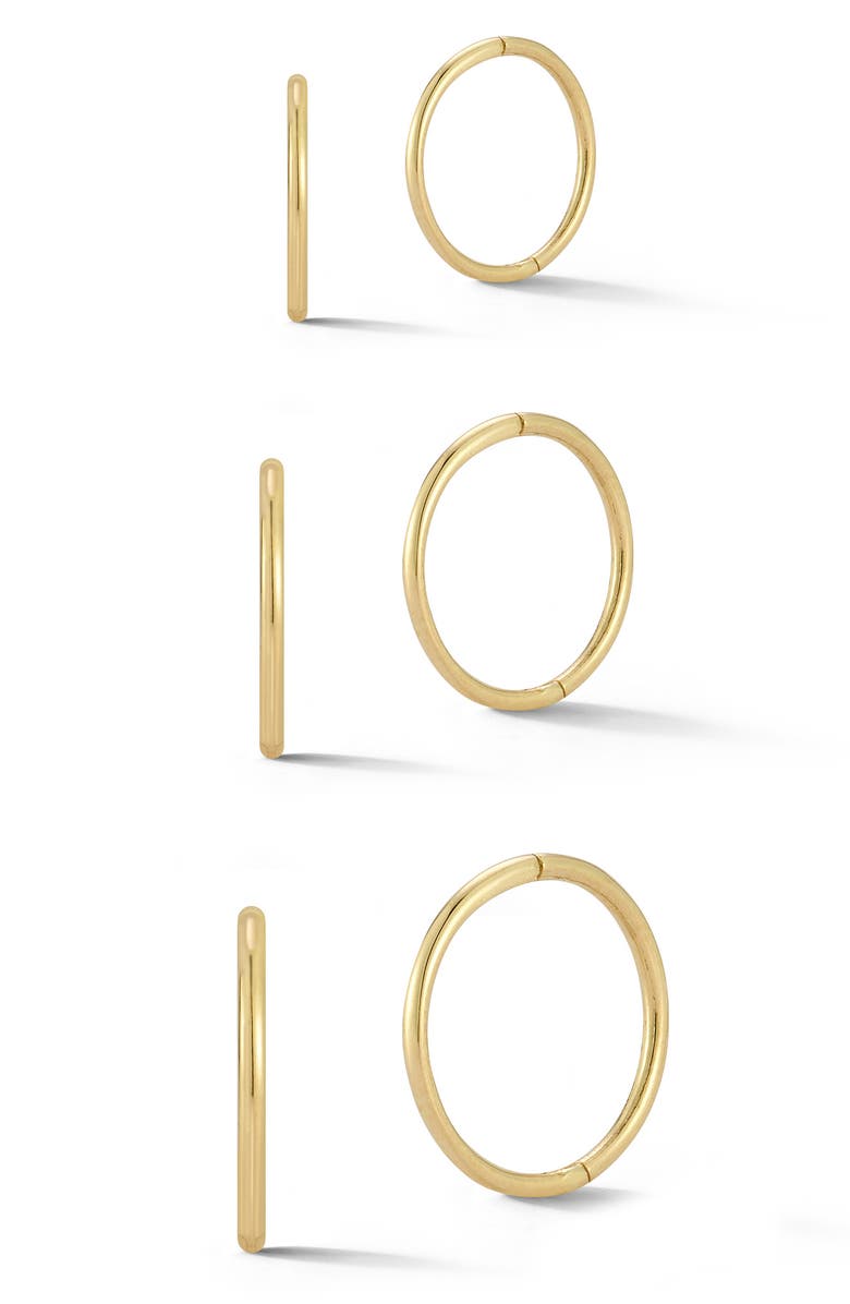 Ember Fine Jewelry Set of 3 14K Gold Huggie Hoop Earrings, Main, color, Gold