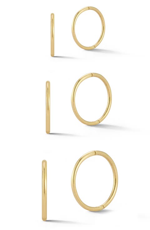 Set of 3 14K Gold Huggie Hoop Earrings