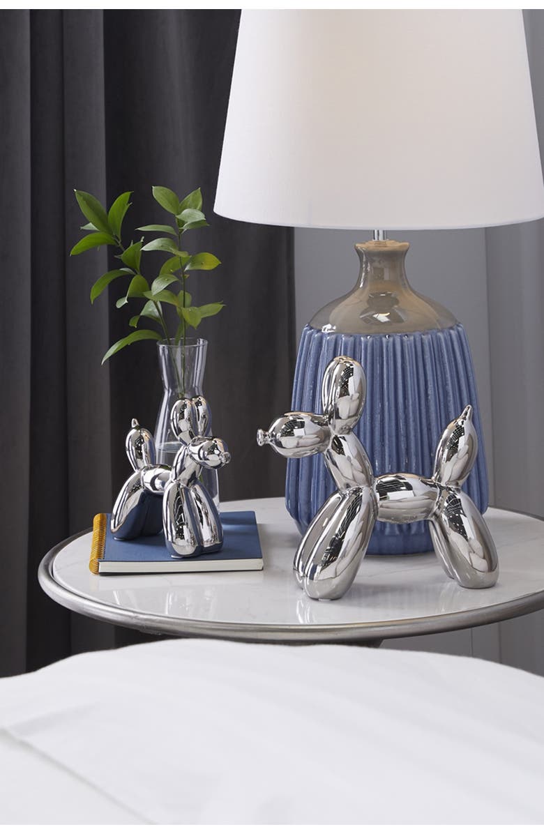 WILLOW ROW Silvertone Ceramic Balloon Dog Sculpture - Set of 2, Main, color, Silver