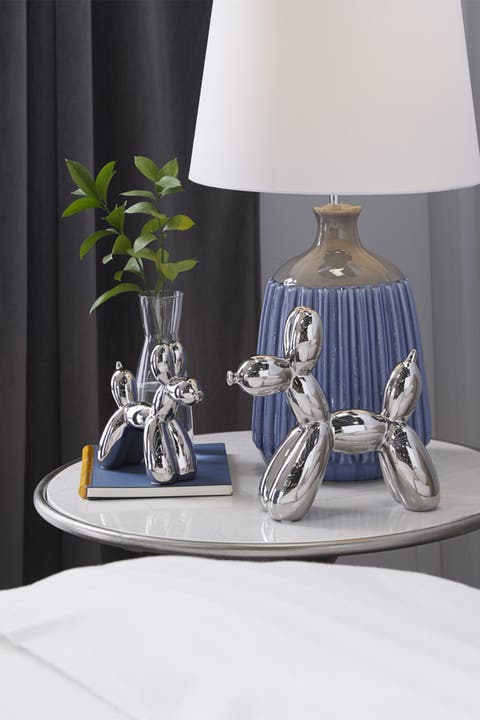 Silvertone Ceramic Balloon Dog Sculpture - Set of 2