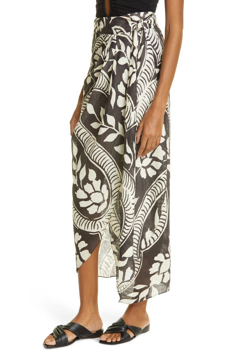 Johanna Ortiz Zebra Found in India Tropical Print Linen Midi Wrap Skirt, Alternate, color, 