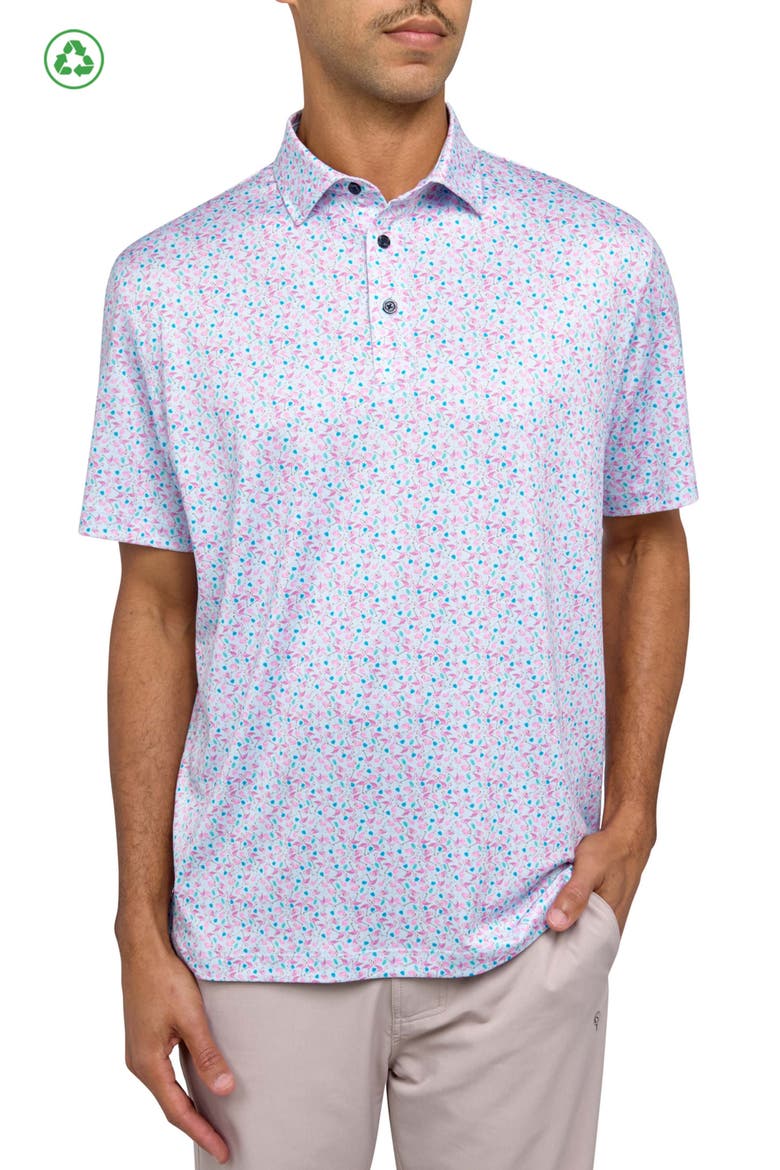 Regular Fit Micro Flamingo Print Recycled Performance Golf Polo, Main, color, PINK