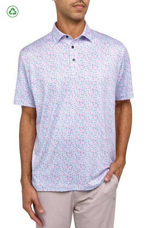 Regular Fit Micro Flamingo Print Recycled Performance Golf Polo