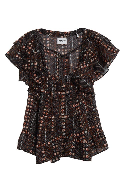 Isabel Marant Étoile Madrana Print Flutter Sleeve Top In Faded Black