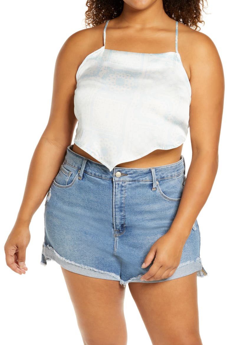 Handkerchief Crop Top, Main, color, IVORY- BLUE BANDANAMIX
