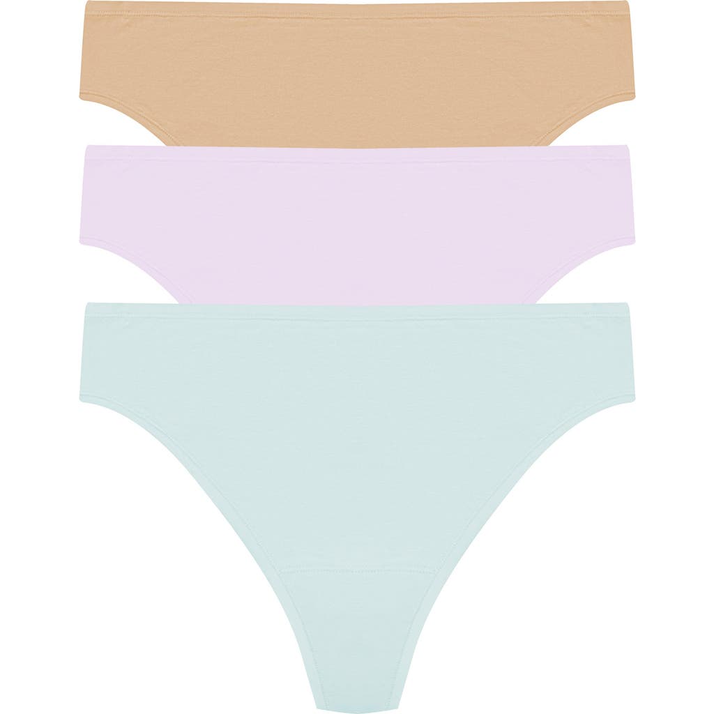 Natori Bliss Bare Cotton Thong 3-pack In Multi