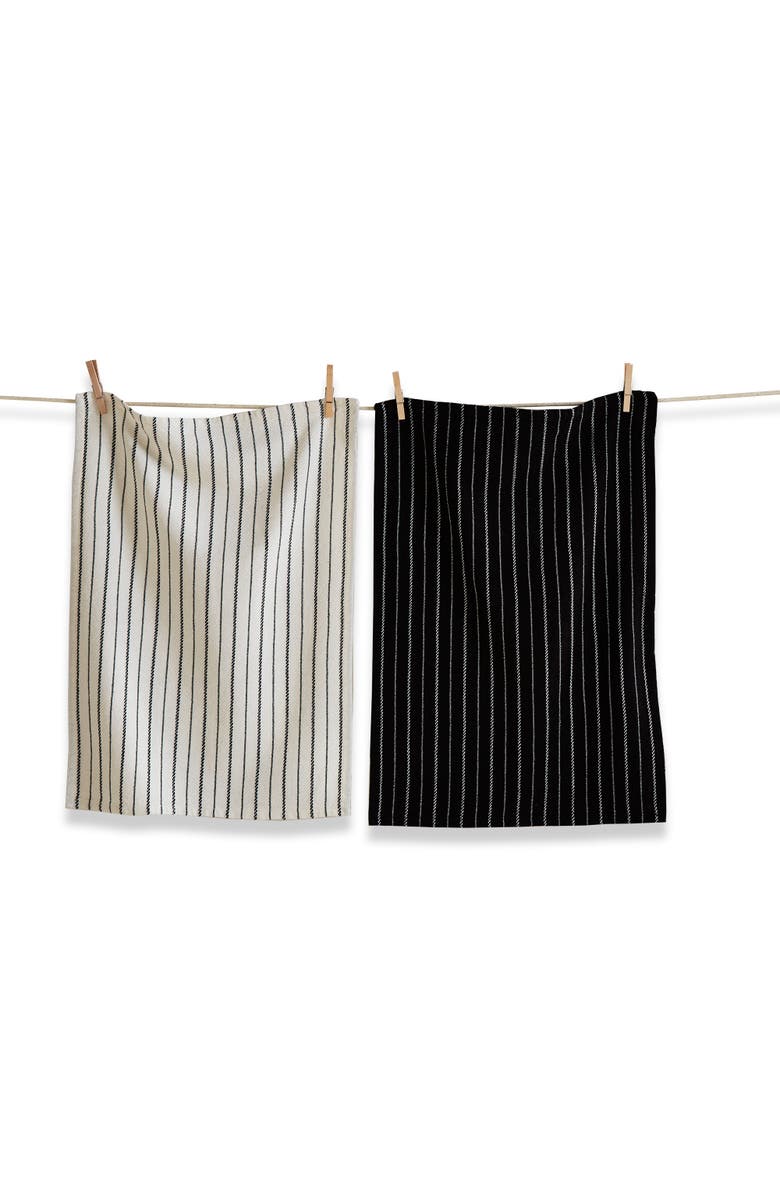 tag Black Tie Stripe Cotton Dishtowel Set of 2 for Kitchen, Main, color, Black