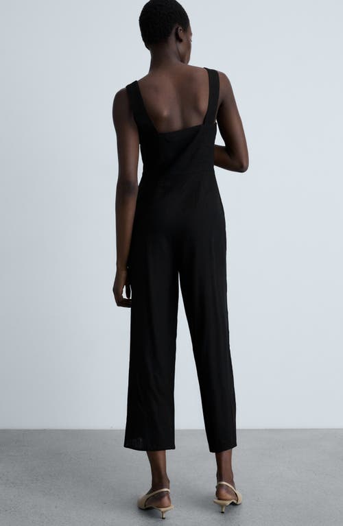Mango Straight Leg Linen Blend Jumpsuit In Black