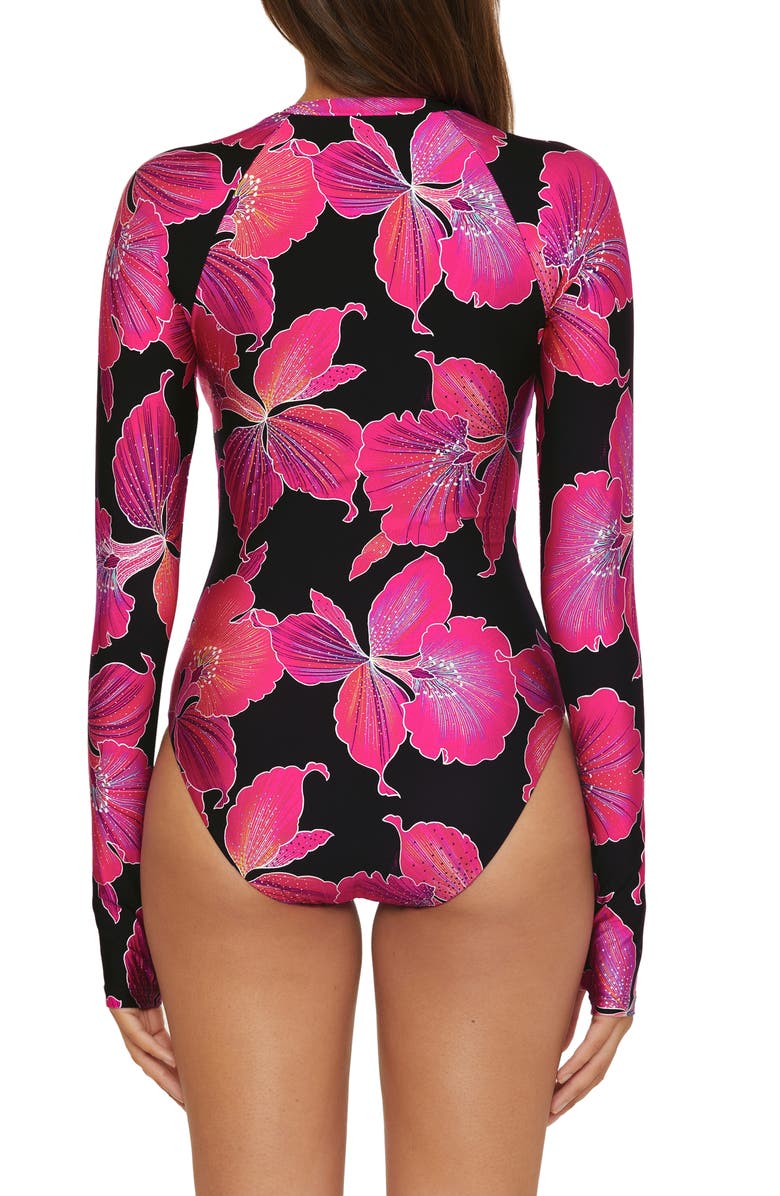 Trina Turk Fluery Zip Long Sleeve One-Piece Swimsuit, Alternate, color, 