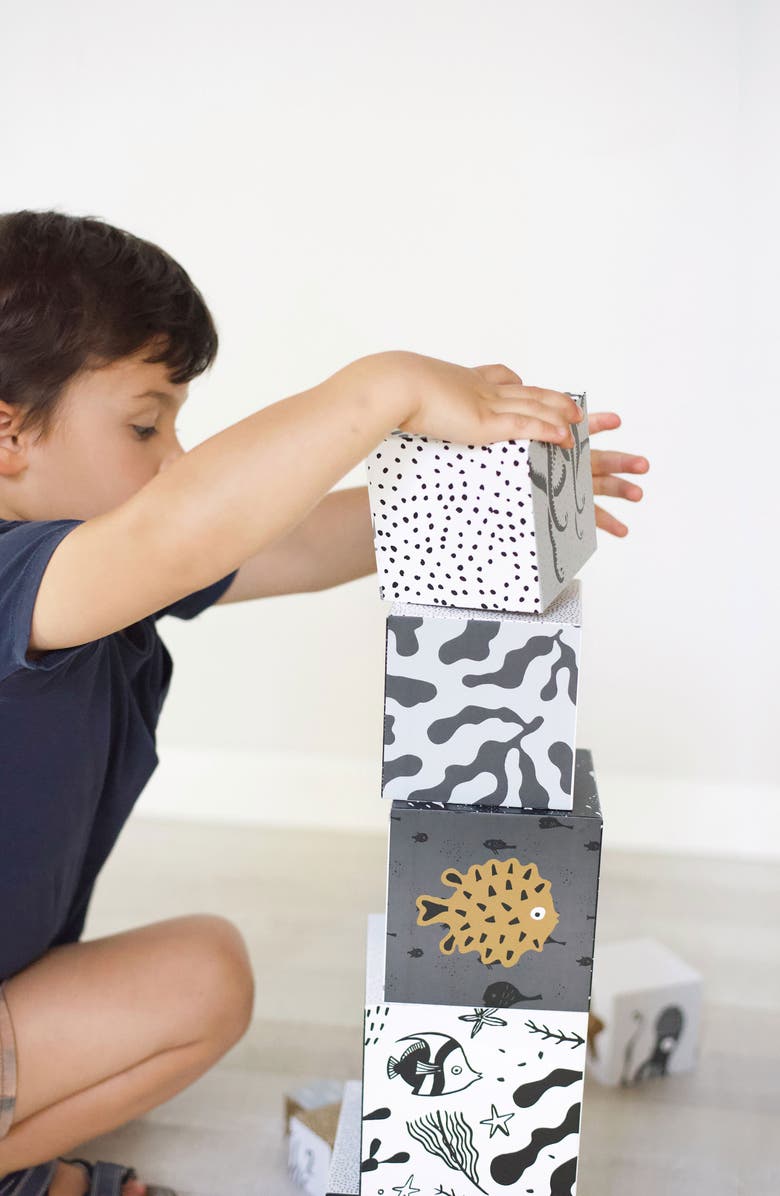 Wee Gallery Ocean Nesting Blocks and Wooden Tray Puzzle Bundle, Alternate, color, Ocean