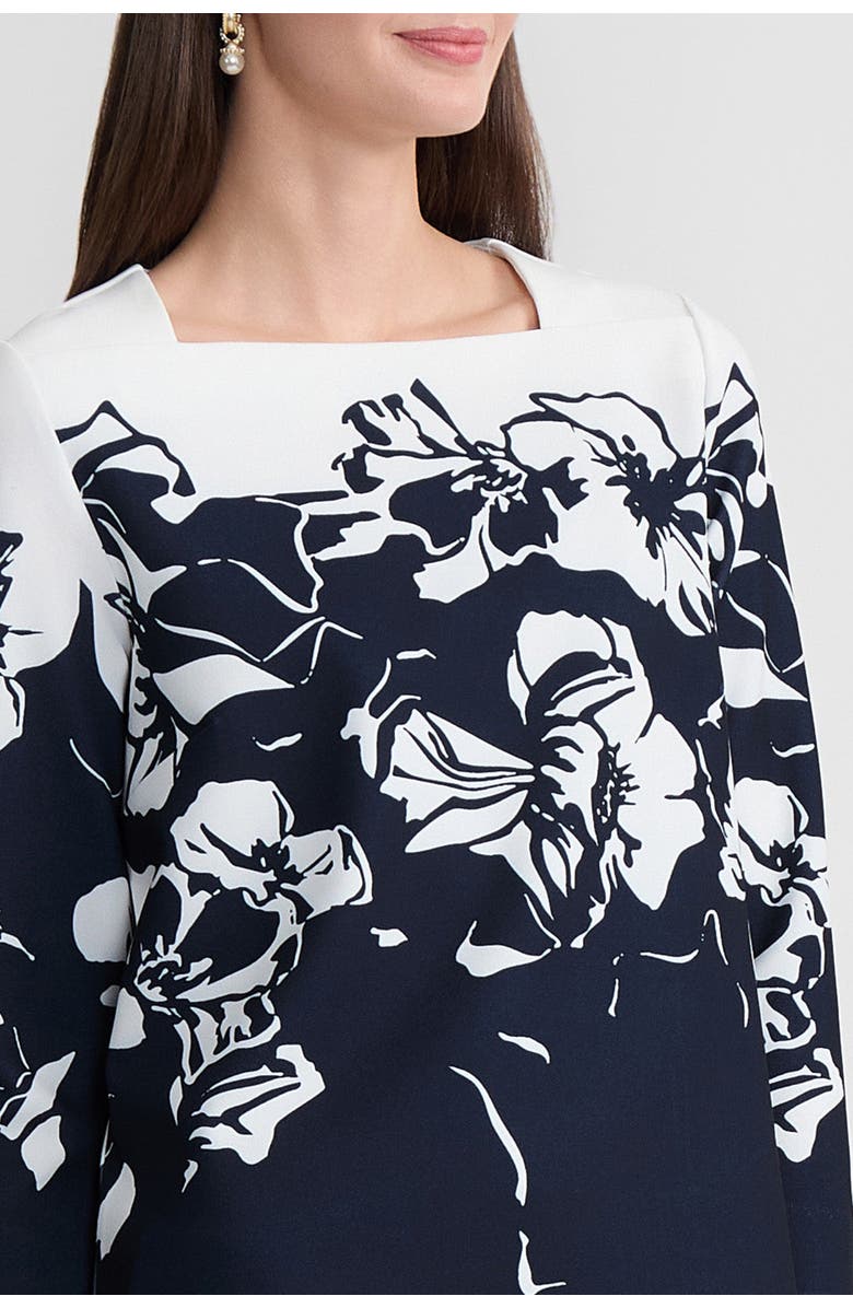 Ming Wang Floral Print Stretch Deco Crepe Blouse, Alternate, color, Indigo/White