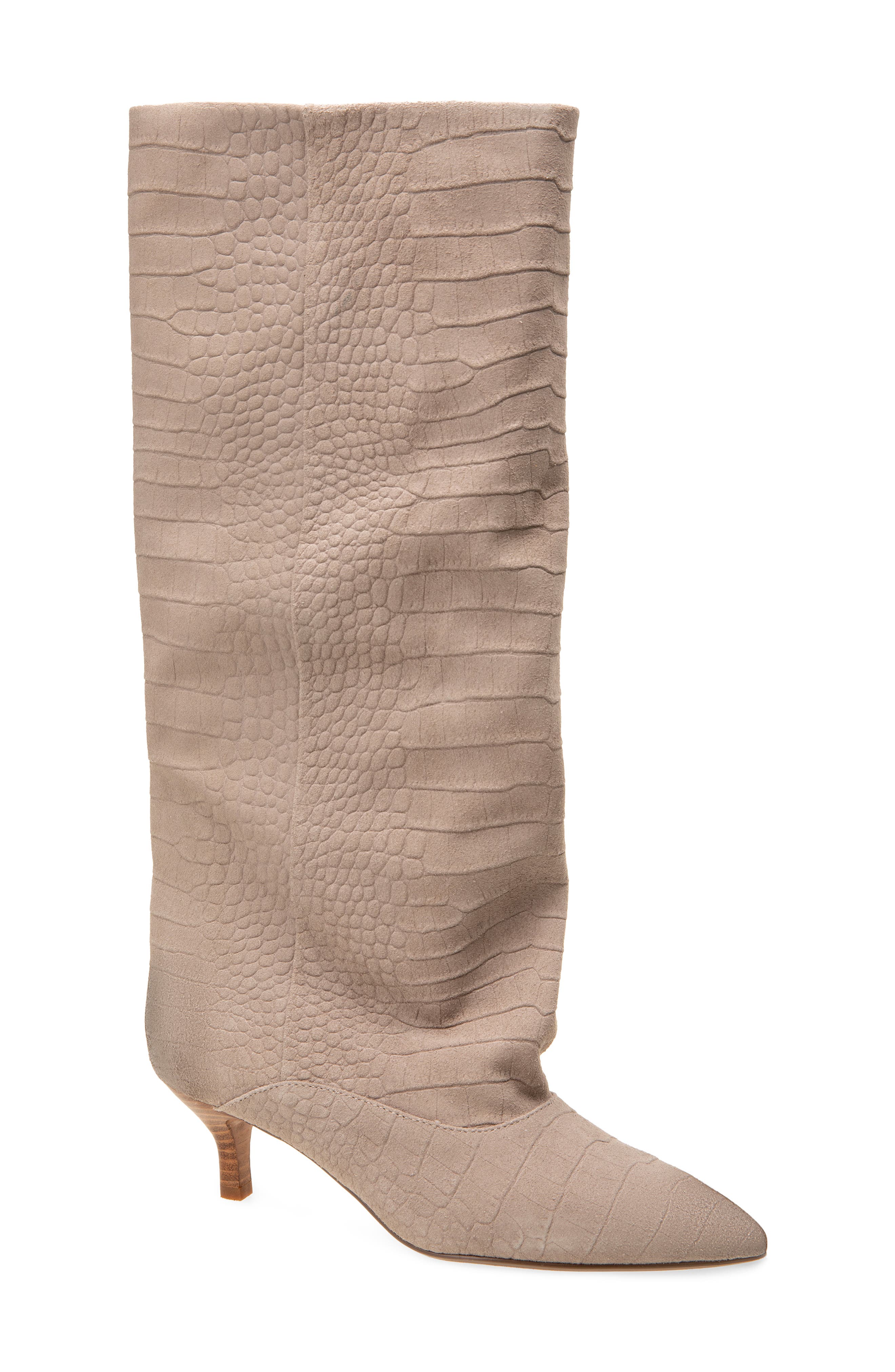 Brisbane Kitten Heel Pointed Toe Knee High Boot, Main, color, MOCHA TAUPE SUEDE