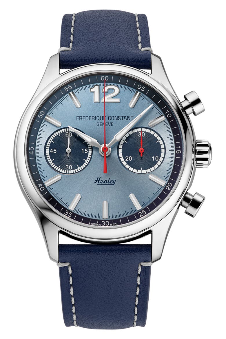 Vintage Rally Healey Chronograph Automatic Leather Strap Watch Gift Set, 42mm, Main, color, NAVY