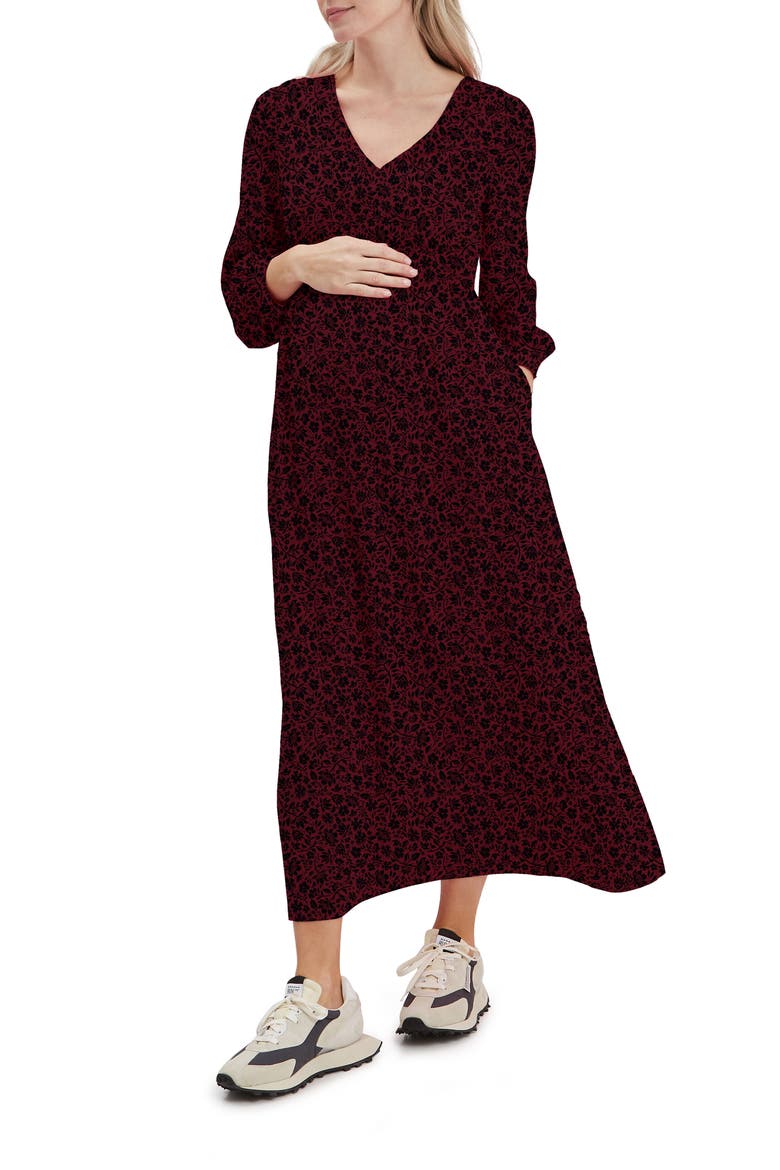 Leila Maternity & Nursing Dress, Main, color, BURGUNDY FLORAL