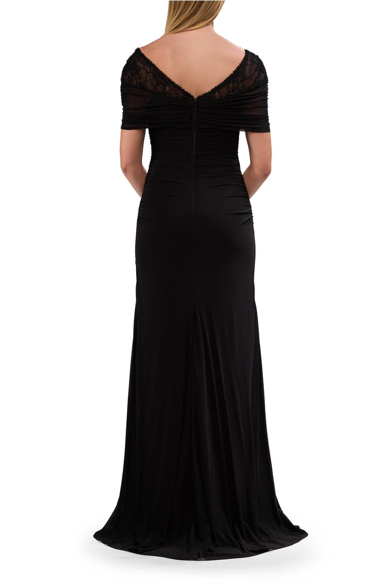 Ruched Evening Dress with Illusion Lace Neckline, Alternate, color, Black